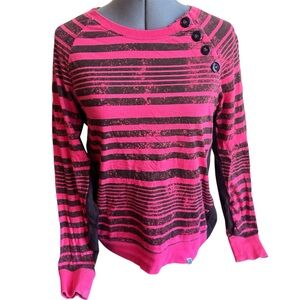 Roxy Pink Brown Striped Long Sleeve Y2K Skater Surf Girl Graphic Tee Casual Top